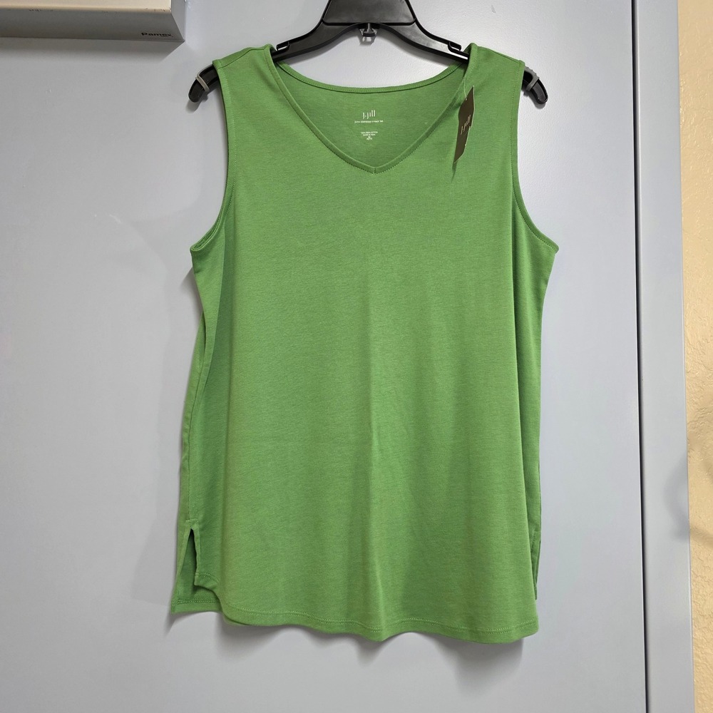 J. Jill Pima Cotton Sleeveless V-Neck Tee Mojito Green Petite Medium NWT
